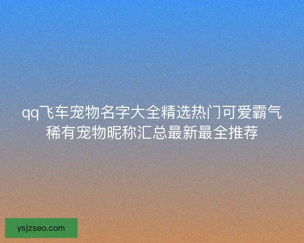 qq飞车宠物名字大全精选热门可爱霸气稀有宠物昵称汇总最新最全推荐