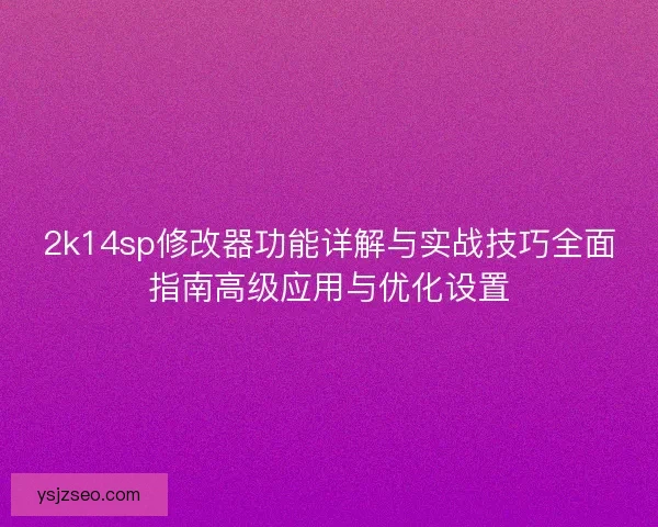 2k14sp修改器功能详解与实战技巧全面指南高级应用与优化设置